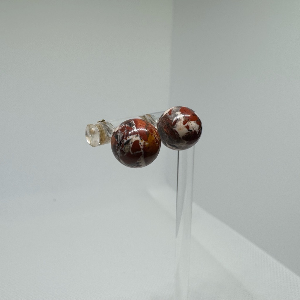 14k 3.46 Gram Yellow Gold 10mm Round Bead Red Jasper Solitaire Earrings, Stud